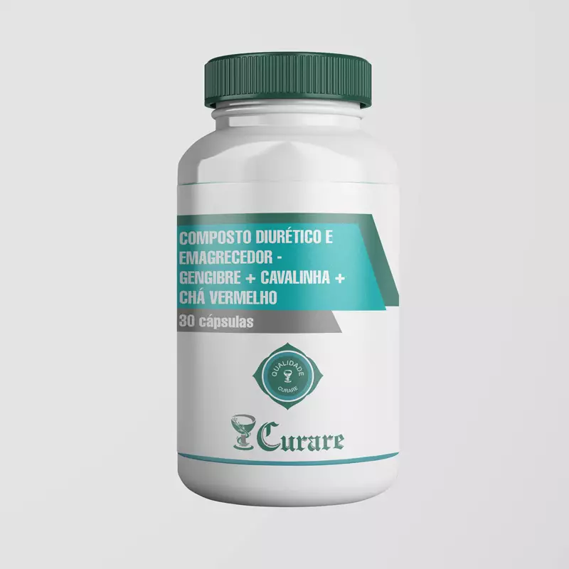 Composto Diurético e Emagrecedor Curare - Gengibre + Cavalinha + Chá Vermelho - 600mg - 30 cápsulas