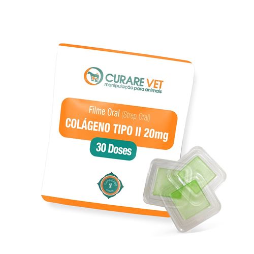 Filme Oral (Strep Oral) Colágeno Tipo II CurareVet - 30 doses de 20mg Filme Oral (Strep Oral) Colágeno Tipo II CurareVet - 30 doses de 20mg