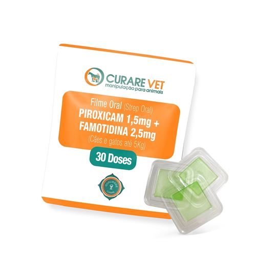 Filme Oral (Strep Oral) Piroxicam 1,5mg+Famotidina 2,5mg CurareVet - 10 Filmes (Cães e gatos até 5Kg) Filme Oral (Strep Oral) Piroxicam 1,5mg+Famotidina 2,5mg CurareVet - 10 Filmes (Cães e gatos até 5Kg)
